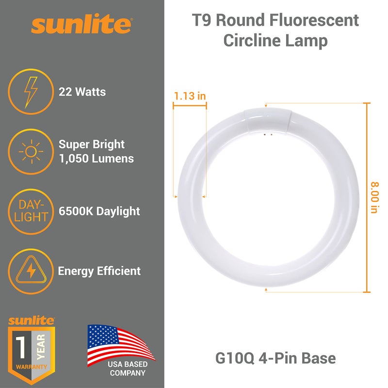 Sunlite 05020 FC8T9/DL T9 Round Fluorescent Circline Lamp, 22 Watts, 1050 Lumens, 6500K Daylight, RoHS Compliant, G10Q 4-Pin Base, 1 Pack - Image 2